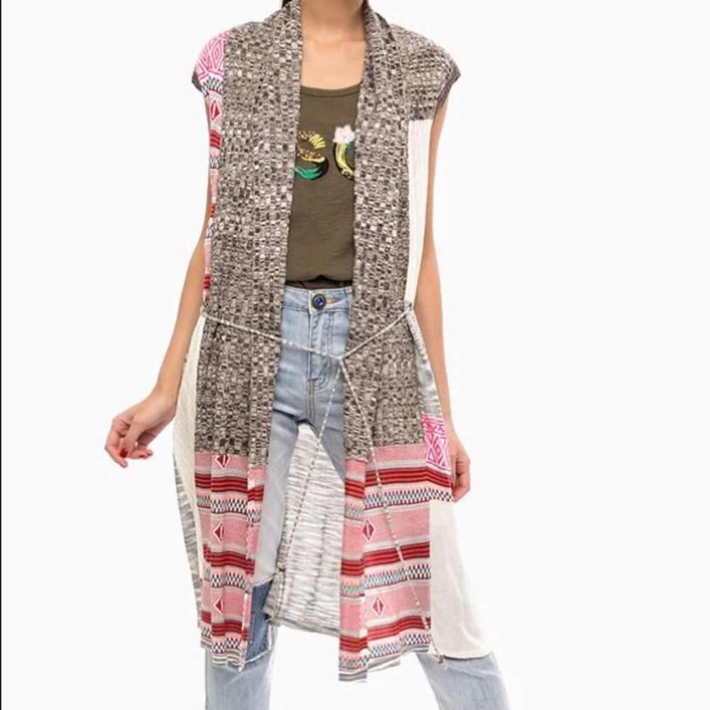 Desigual Patchwork Cardigan Vest Mencia Multicolor Knit Size Small NWT Women's